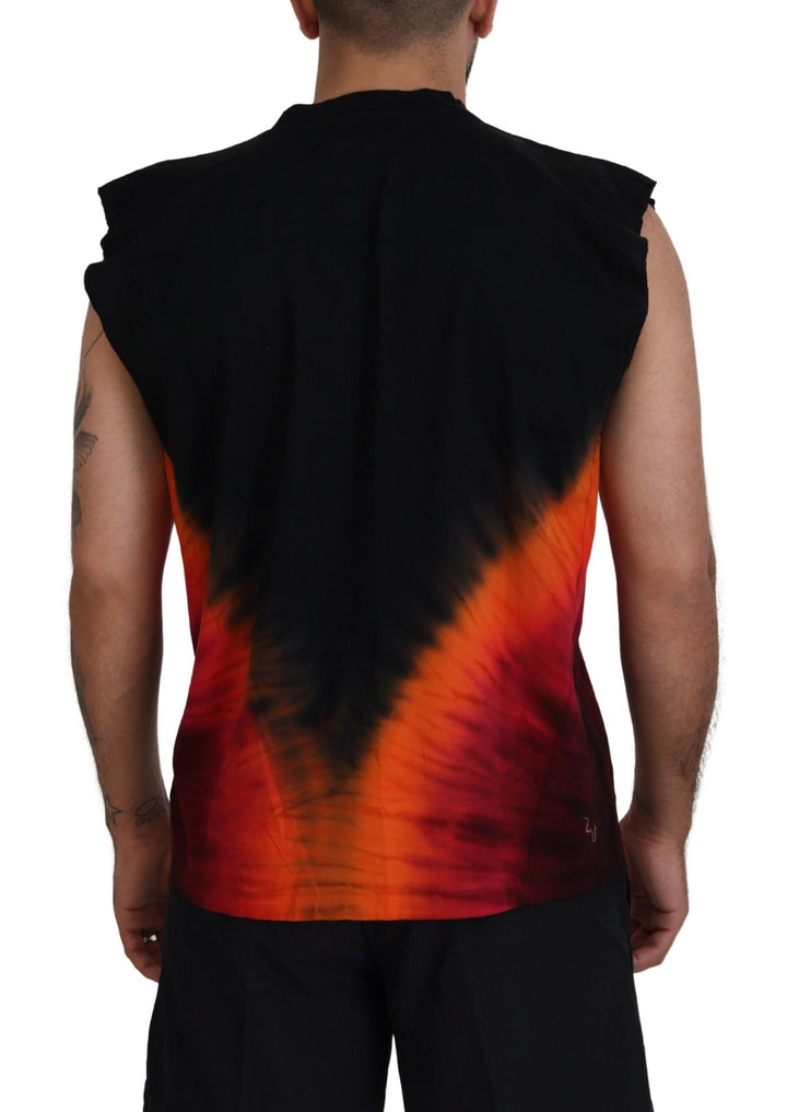 Dsquared² Black Orange Cotton Sleeveless Tank T-shirt