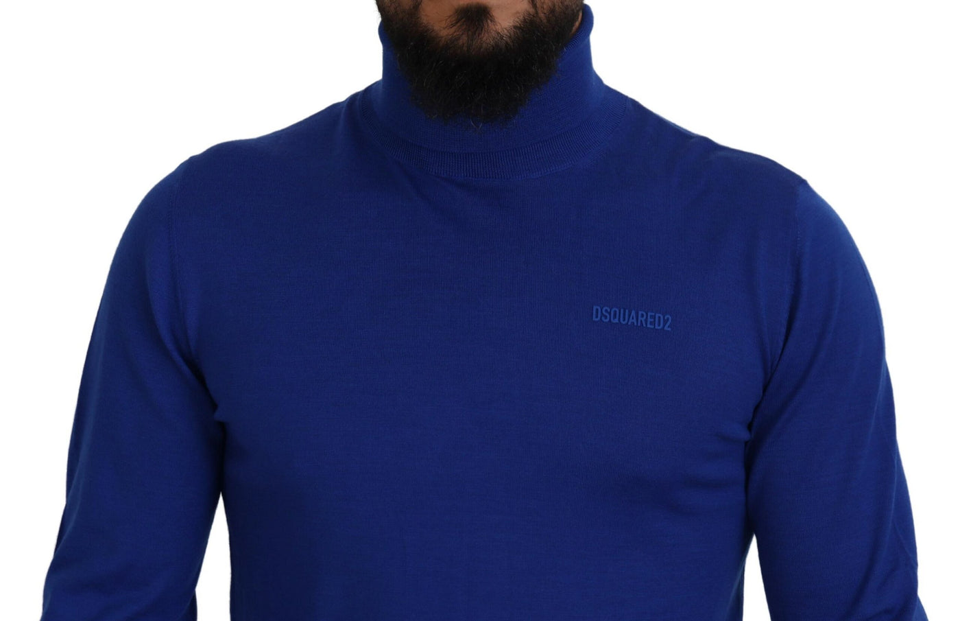 Dsquared² Blue Logo Print Long Sleeves Turtle Neck Sweater