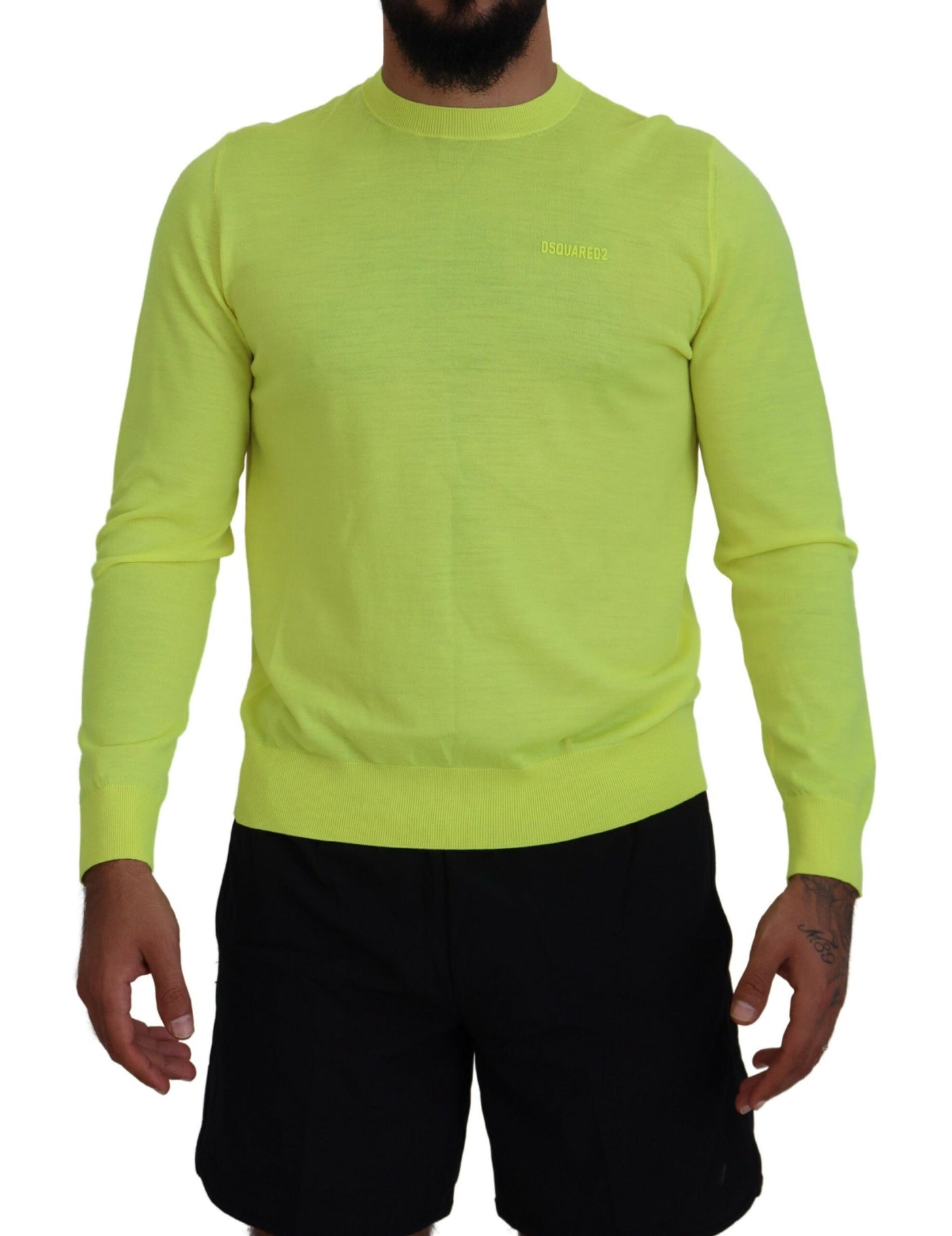 Dsquared² Yellow Green Long Sleeves Men Pullover Sweater