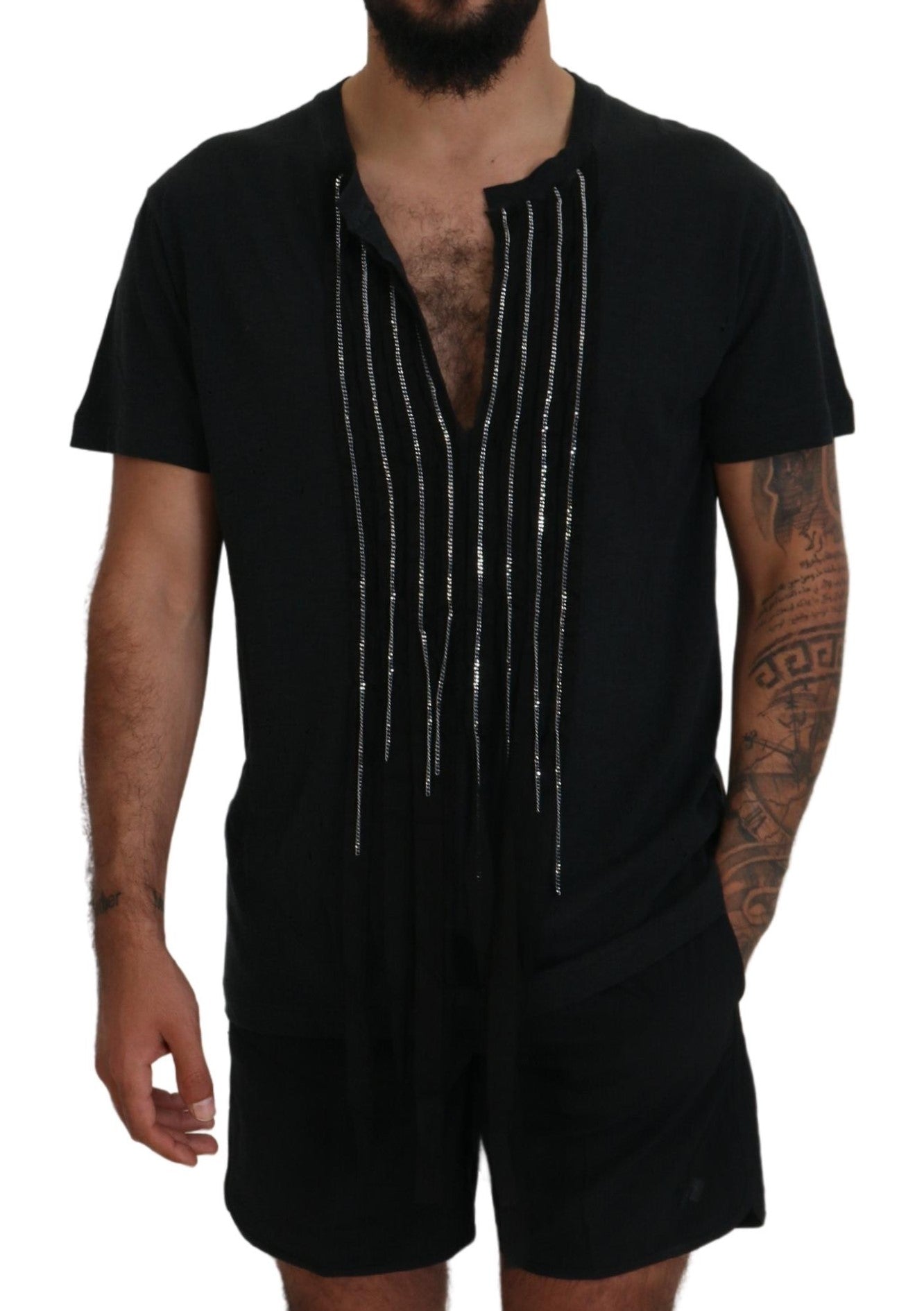 Dsquared² Black Chain Embellished Cotton Short Sleeve T-shirt