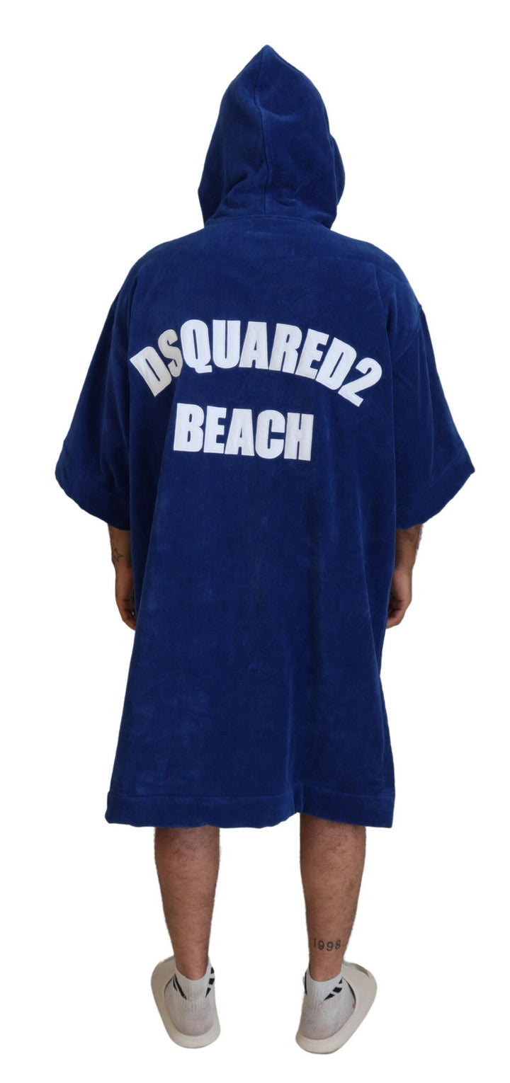 Dsquared² Blue Poncho Men Hooded Beachwear Changing Robe