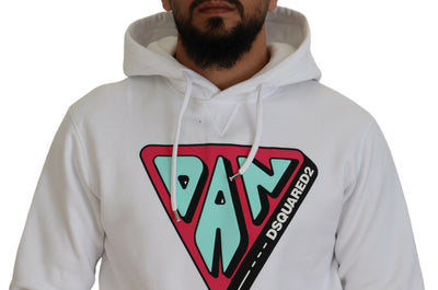 Dsquared² White Cotton Hooded Printed Pullover Sweater