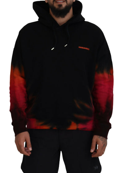 Dsquared² Black Red Cotton Hooded Tie Dye Pullover Sweater