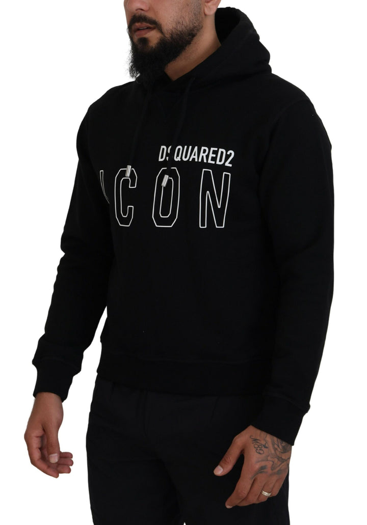 Dsquared² Black Cotton Hooded Printed Men Pullover Sweater