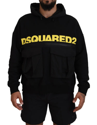 Dsquared² Black Cotton Hooded Printed Pullover Sweater
