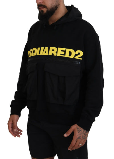 Dsquared² Black Cotton Hooded Printed Pullover Sweater
