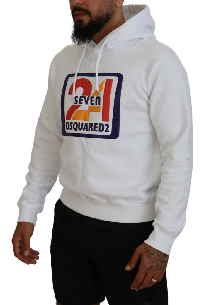 Dsquared² White Cotton Hooded Printed Men Pullover Sweater