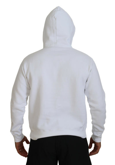 Dsquared² White Cotton Hooded Printed Men Pullover Sweater