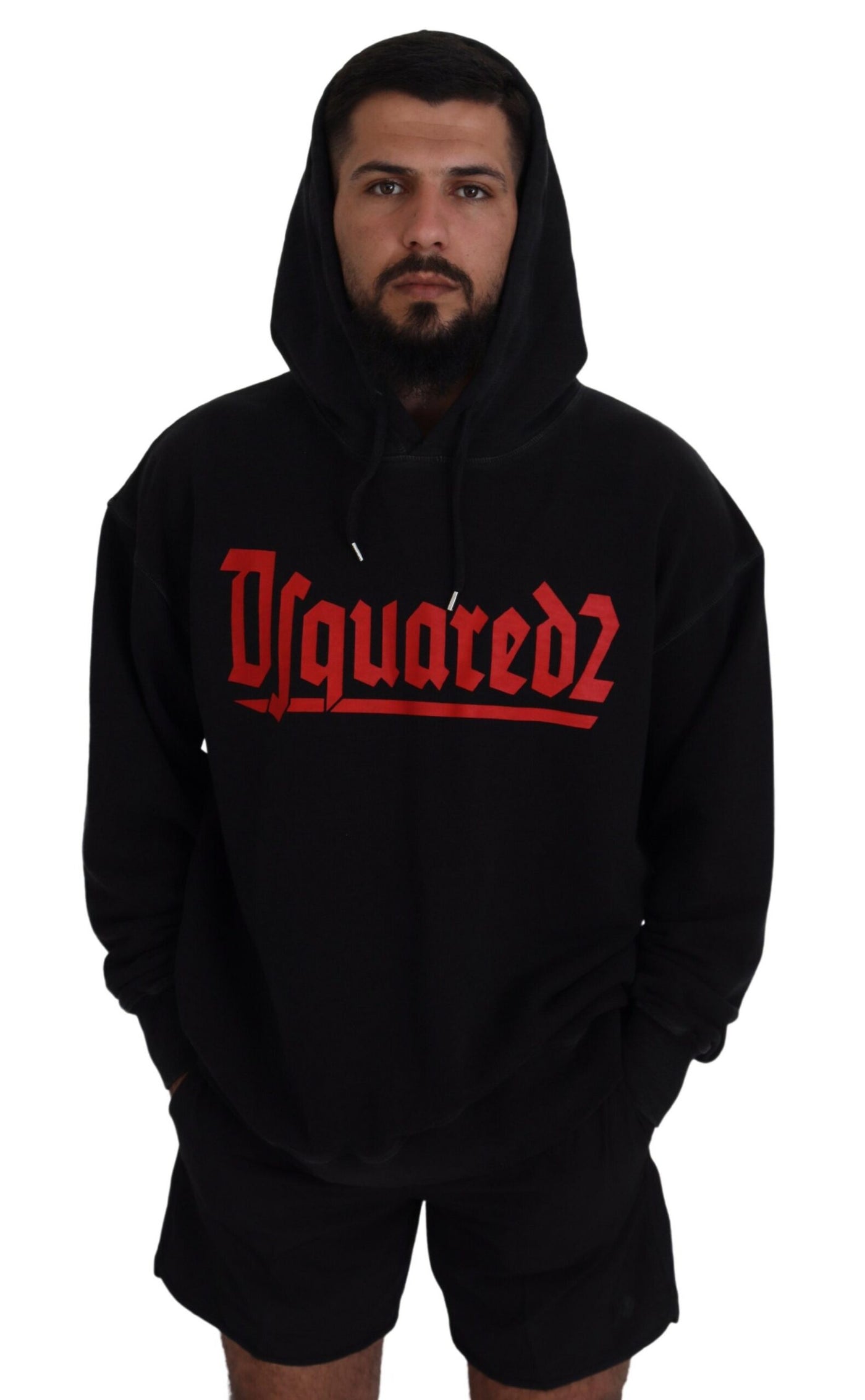 Dsquared² Black Cotton Hooded Printed Men Pullover Sweater