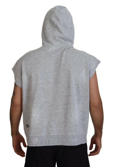 Light Gray Cotton Short Sleeves Hooded T-shirt