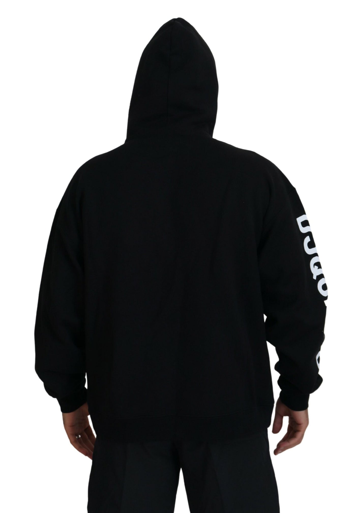 Dsquared² Black Hooded Full Zip Printed Sleeves Sweater