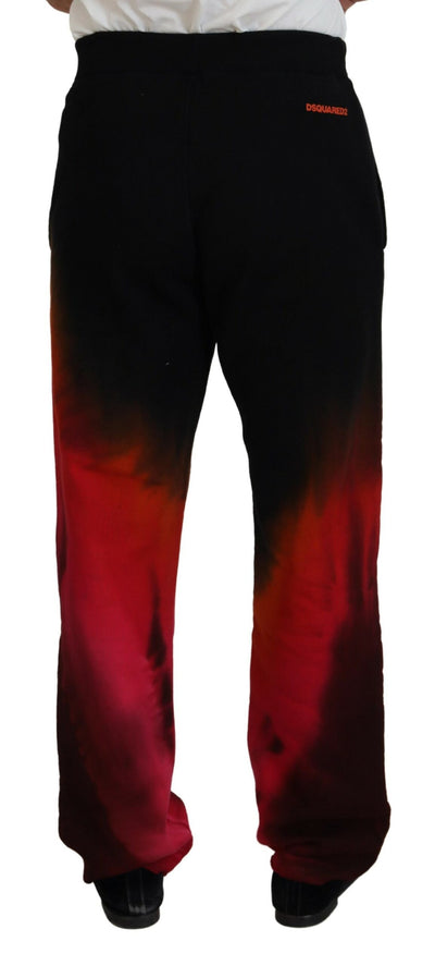 Black Red Cotton Logo Print Casual Pants