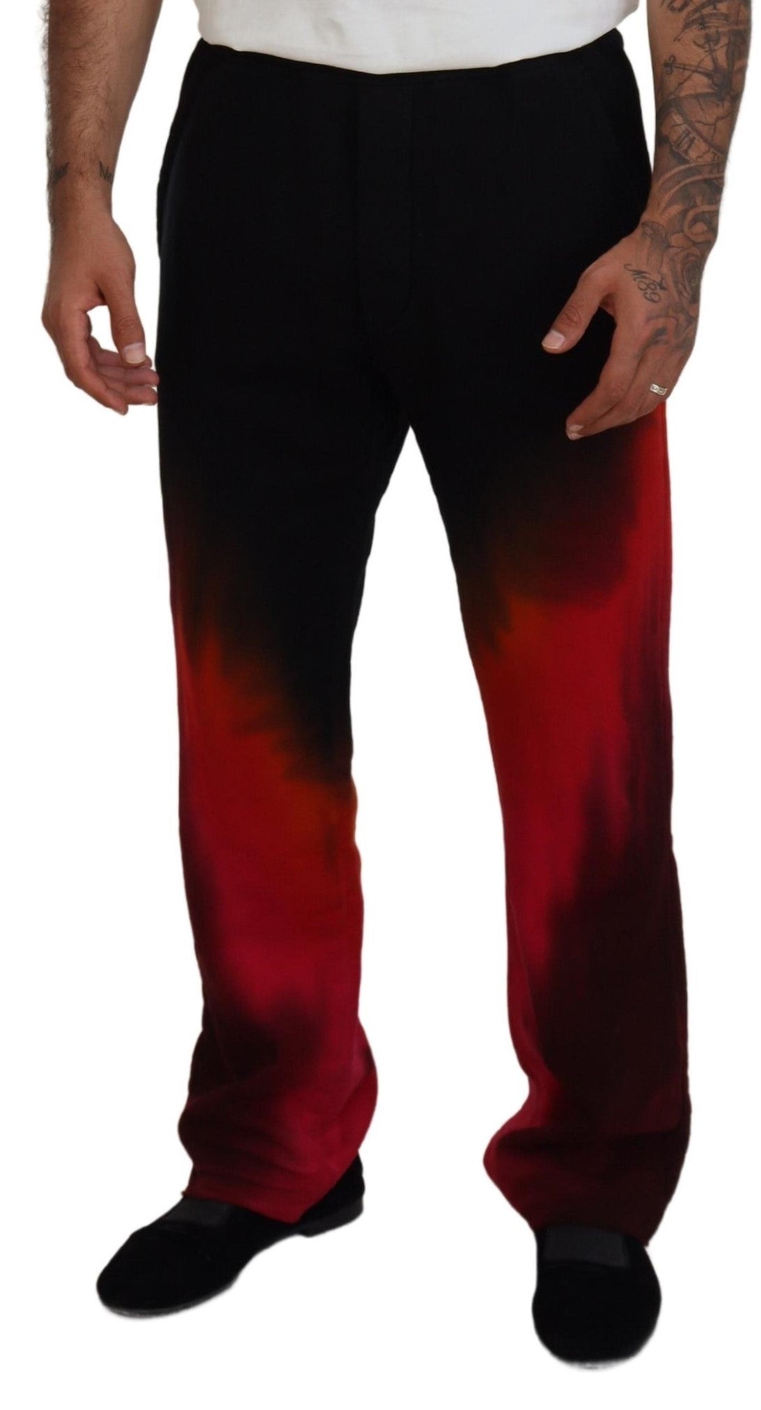Black Red Cotton Logo Print Casual Pants