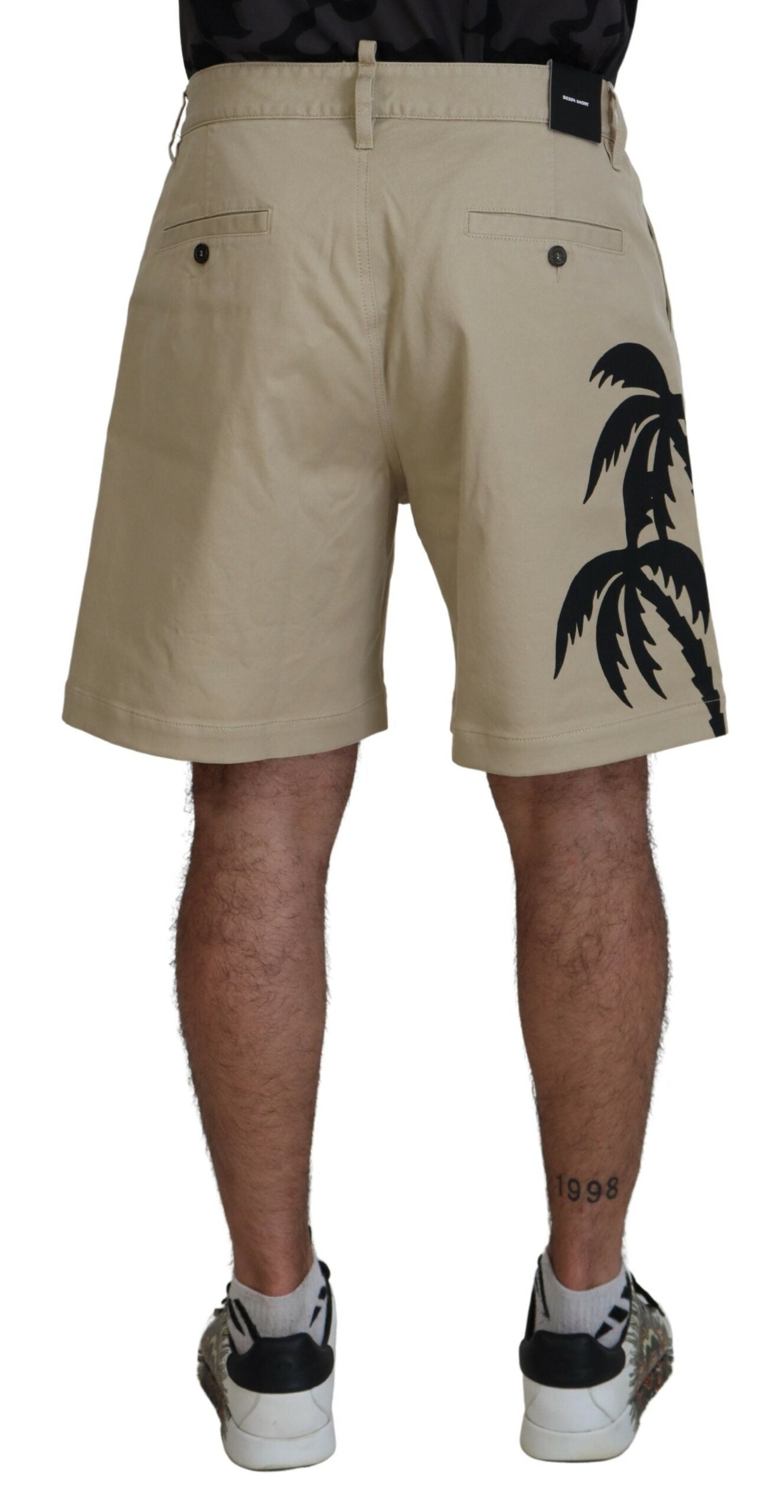 Dsquared² Beige Cotton Logo Printed Above Knee Shorts