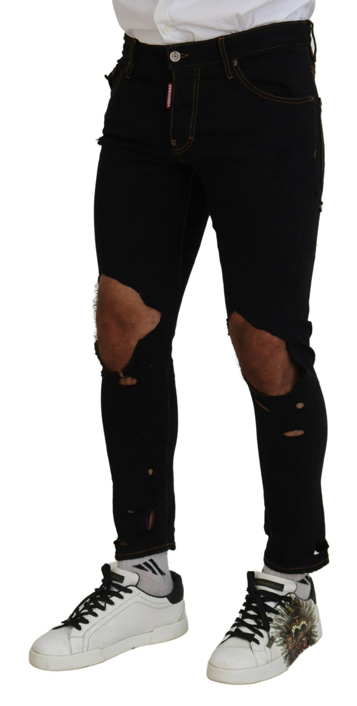 Dsquared² Black Cotton Tattered Skinny Casual Denim Jeans