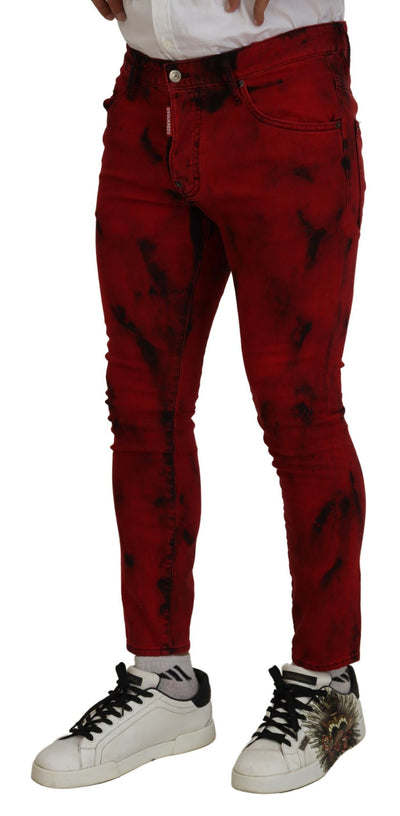 Dsquared² Red Cotton Tie Dye Skinny Casual Denim Jeans