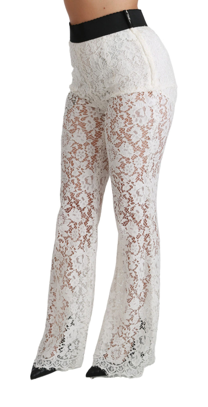 Elegant White Lace High Waist Pants