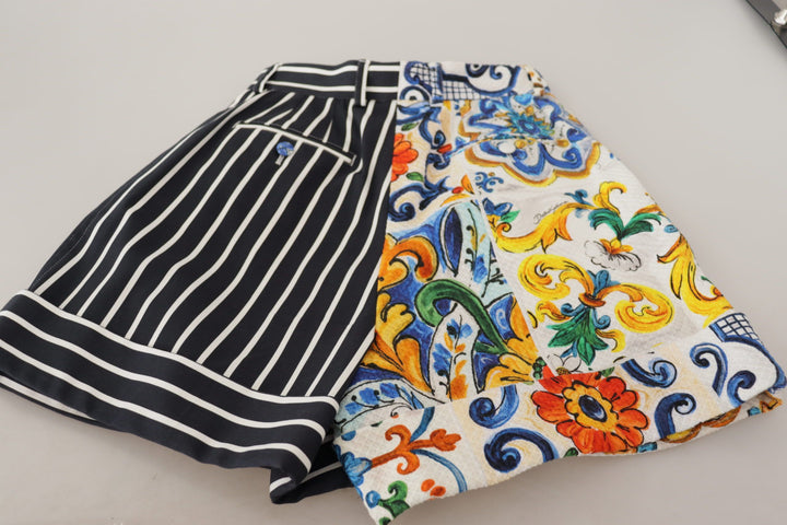 Dolce & Gabbana Majolica High Waist Designer Bermuda Shorts