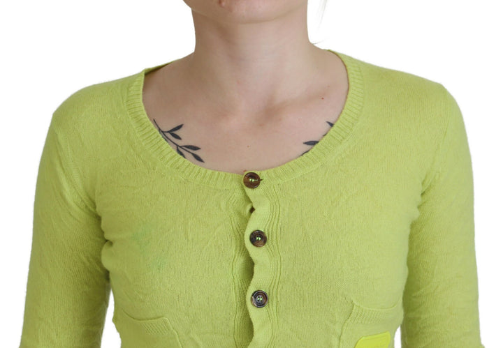 Dsquared² Yellow Green Cashmere Long Sleeves Cropped Sweater