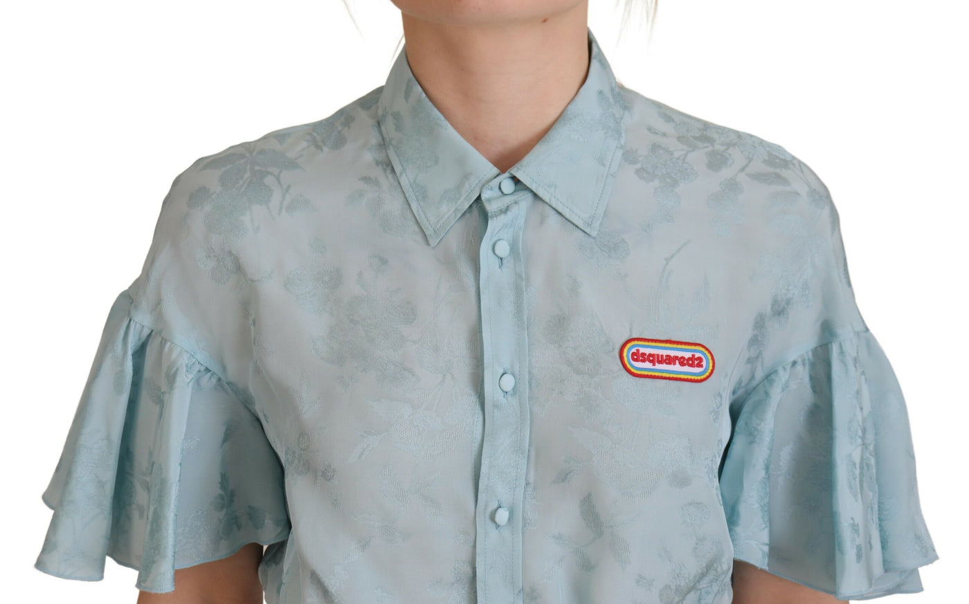 Dsquared² Blue Collared Button Down Short Sleeve Cropped Top