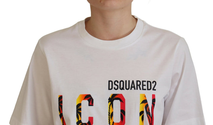 Dsquared² White Cotton Shiny Icon East Tee Crewneck T-shirt