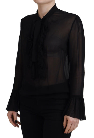 Dsquared² Black Viscose Long Sleeves See Through Blouse Top