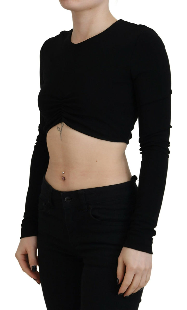 Dsquared² Black Viscose Cropped Round Neck Long Sleeves Top