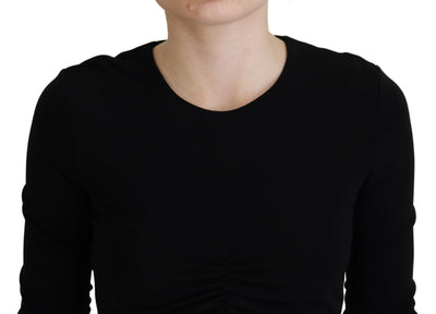 Dsquared² Black Viscose Cropped Round Neck Long Sleeves Top