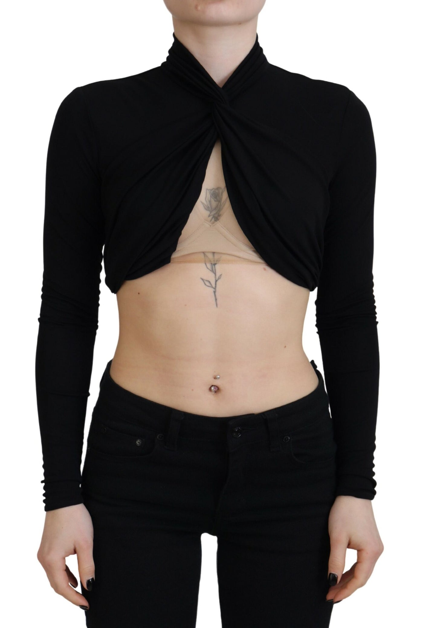 Dsquared² Black Cut Out Viscose Cropped Long Sleeves Top
