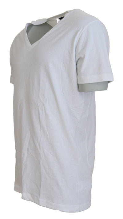 White Cotton Linen Short Sleeves V-neck T-shirt