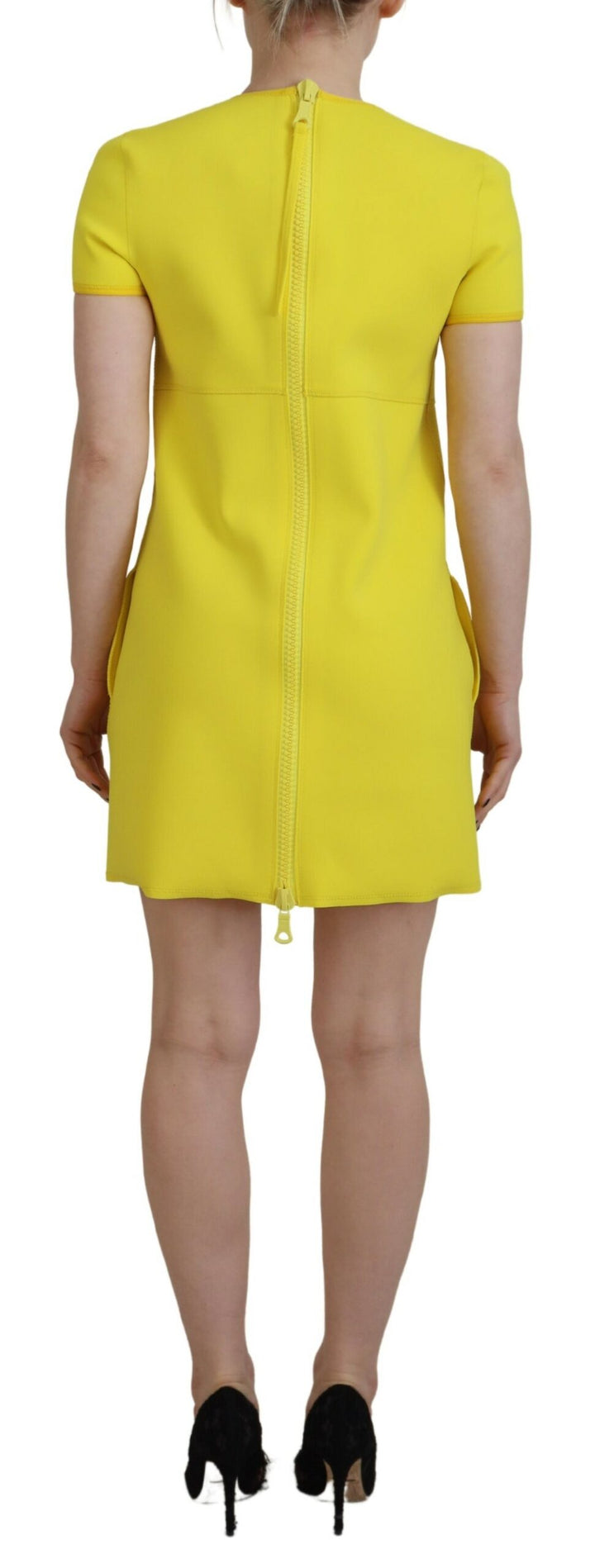 Dsquared² Yellow Nylon Short Sleeves Round Neck Mini Dress