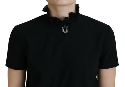 Dsquared² Black Polyester Short Sleeves Sheath Mini Dress