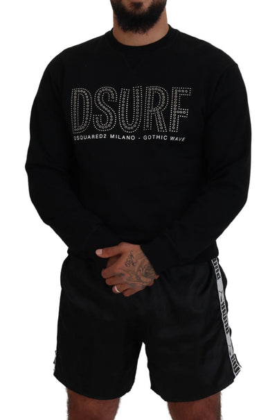 Dsquared² Black Cotton Printed Long Sleeves Pullover Sweater