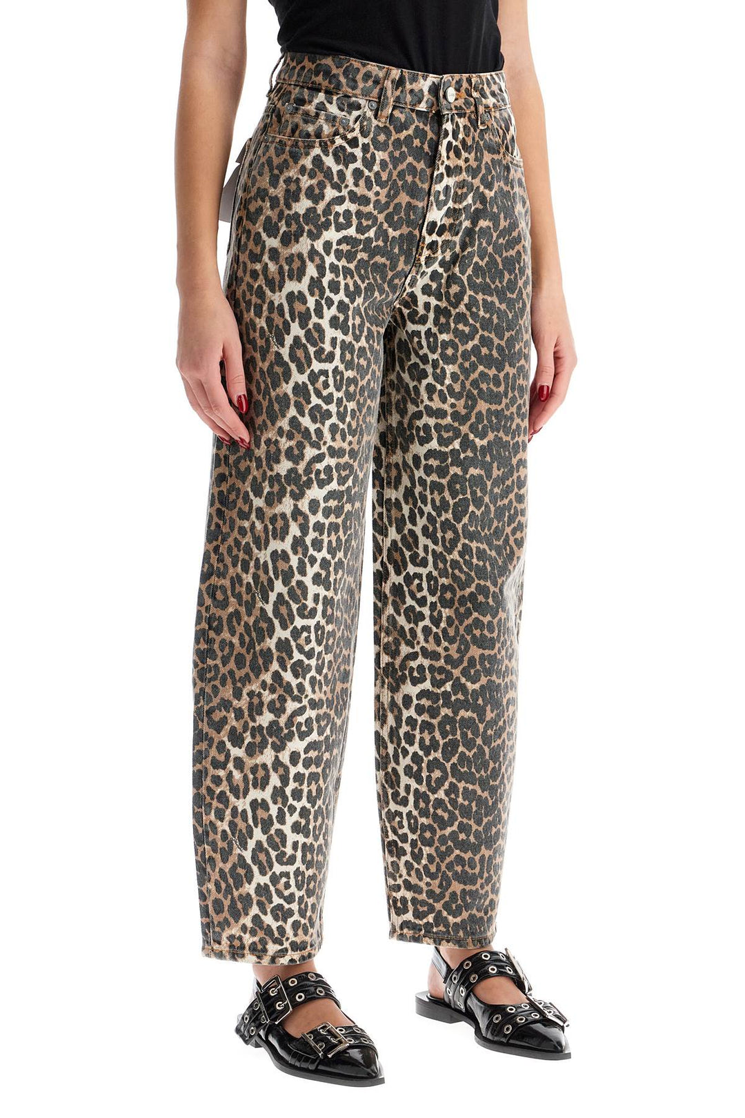 leopard print barrel jeans-1