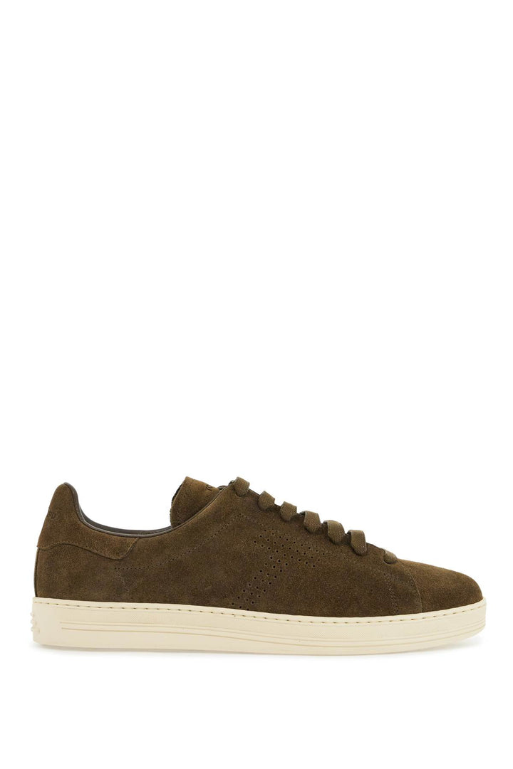 khaki suede low top sneakers with rubber sole-0