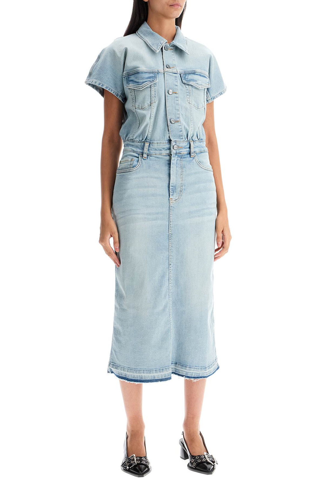 stretch denim midi dress in 8-1