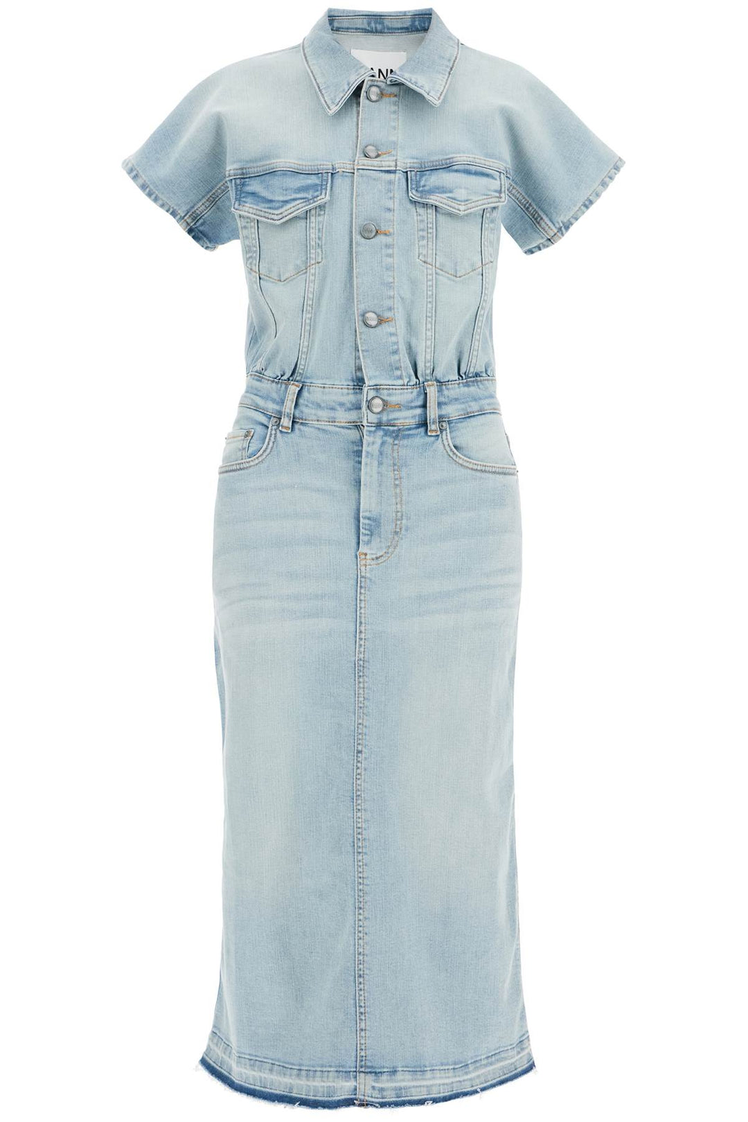 stretch denim midi dress in 8-0