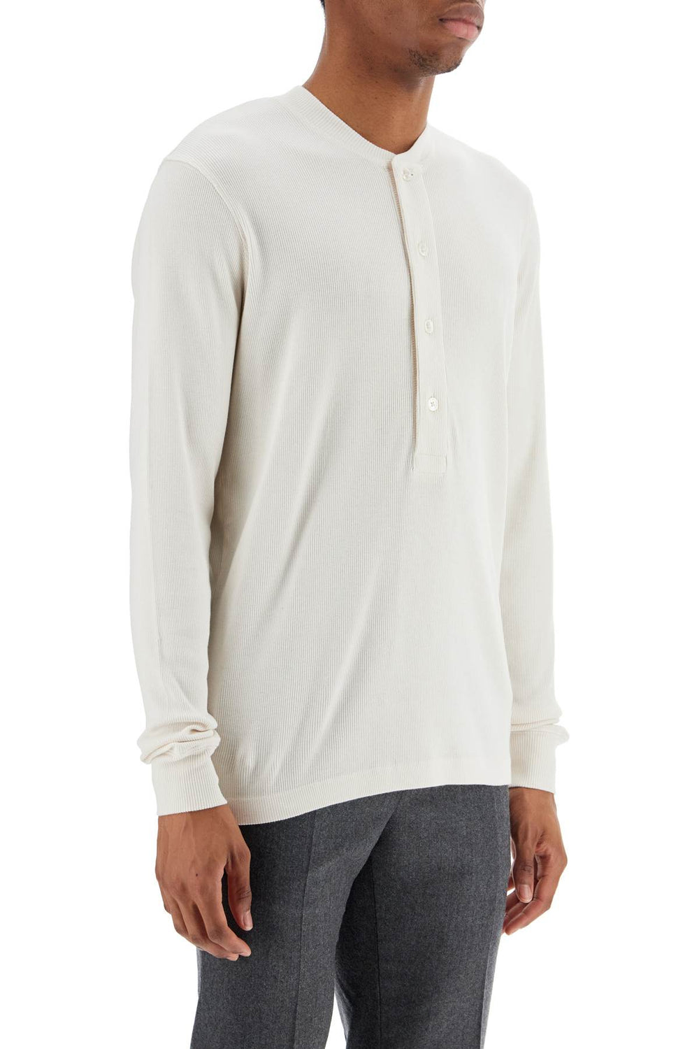 henley t-shirt ivory in cotton and microfiber ribbed-1