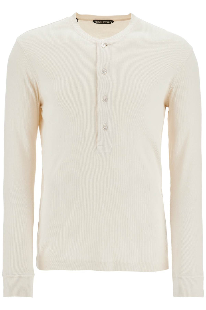 henley t-shirt ivory in cotton and microfiber ribbed-0