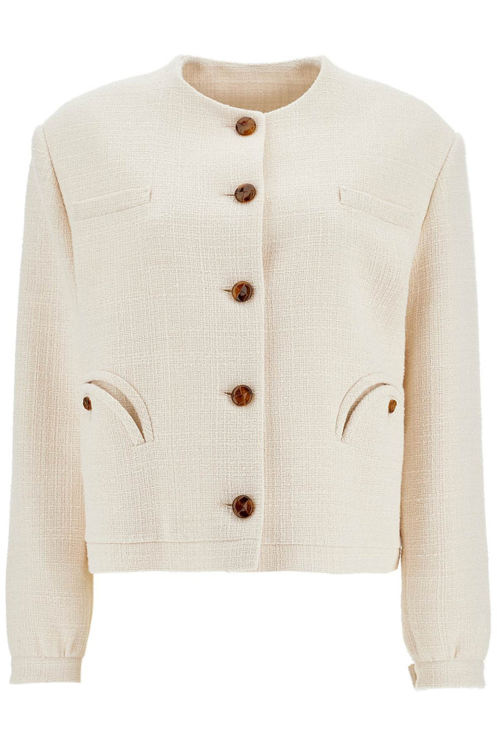 cropped cream cotton bolero with buttons and pockets-0