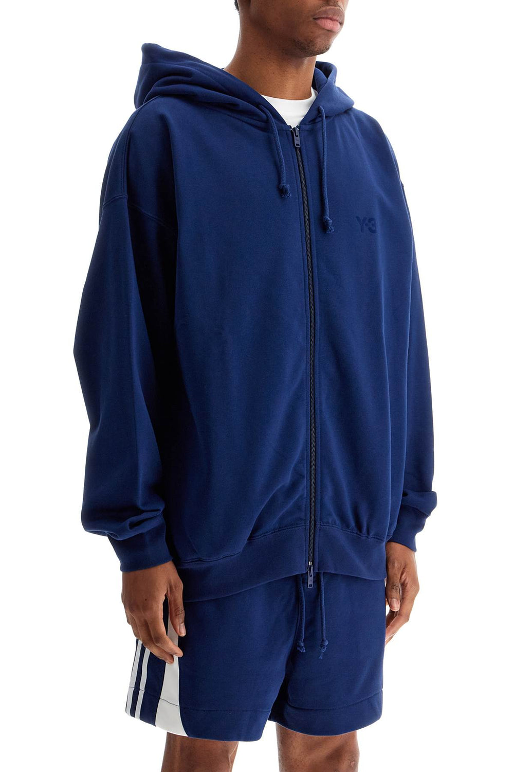 men's blue zip hoodie in cotton with recycled polyester-1