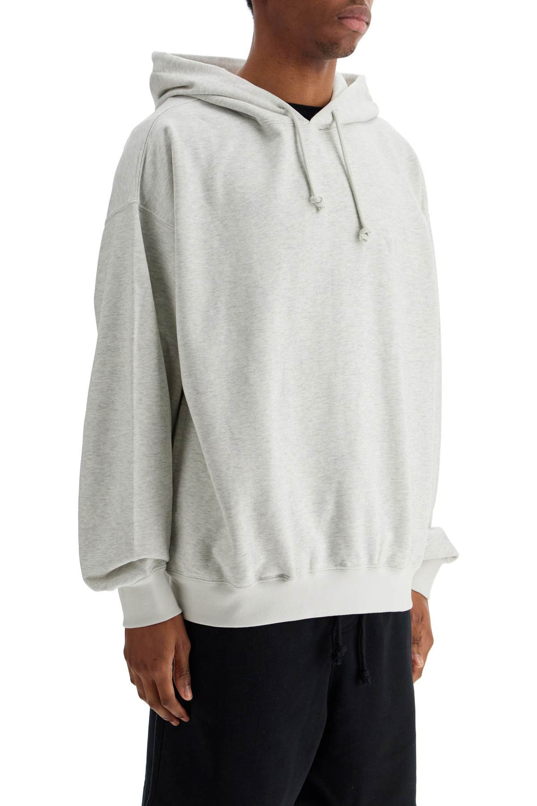 light grey cotton and recycled polyester hoodie for men-1