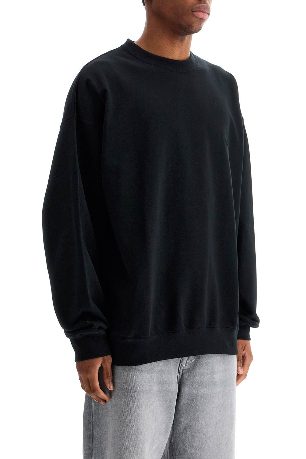 black cotton crewneck sweatshirt with tone-on-tone logo-1