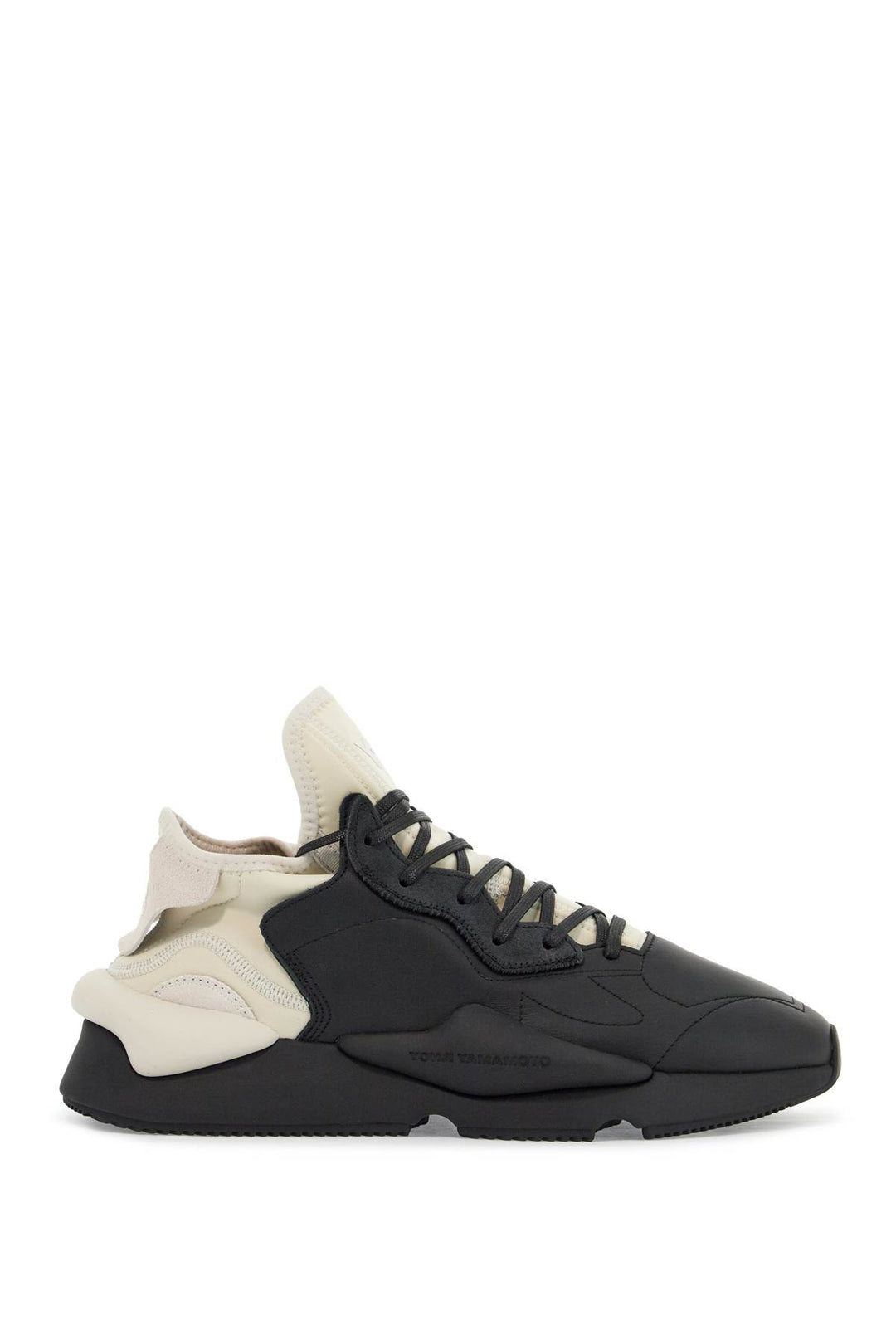 black fabric and leather kaiwa sneakers for men-0