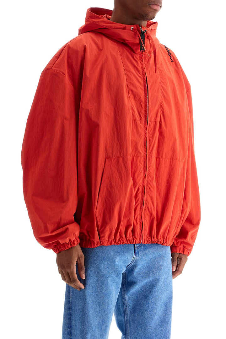 red hooded jacket in polyester with embroidered logo-1