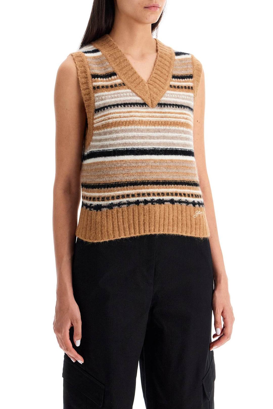 "soft striped knit vest with a comfortable-1