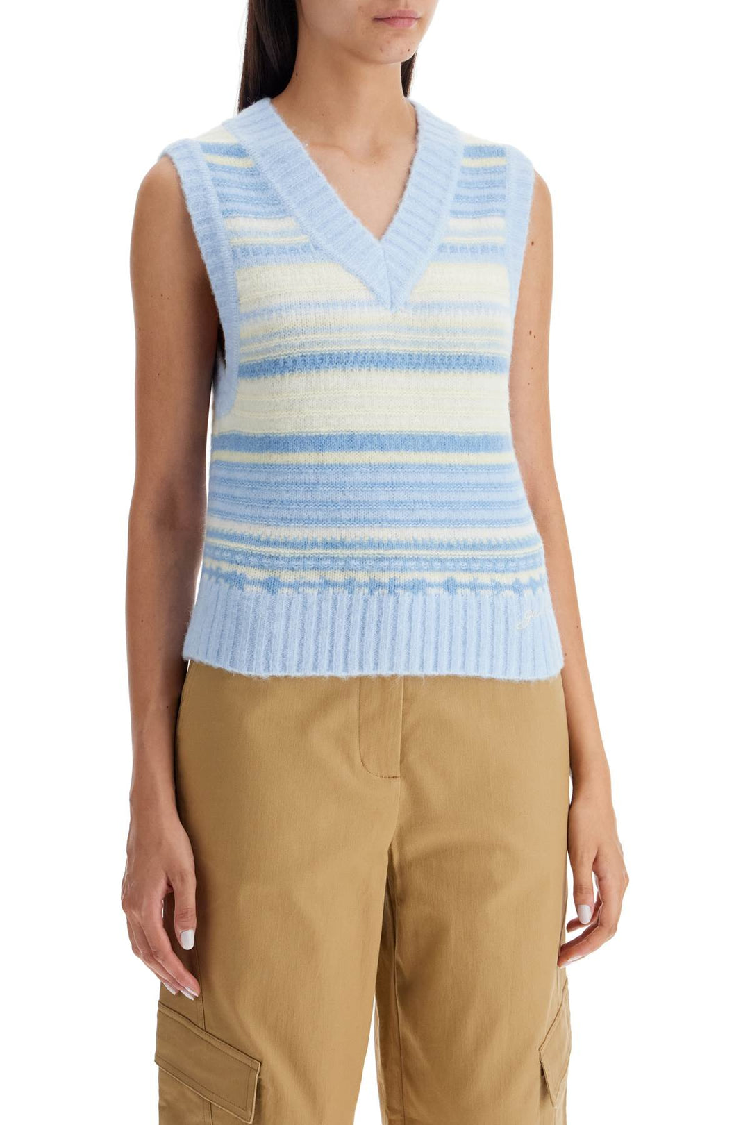 "soft striped knit vest with a comfortable-1