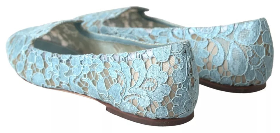 Light Blue Floral Lace Loafers Flats Shoes