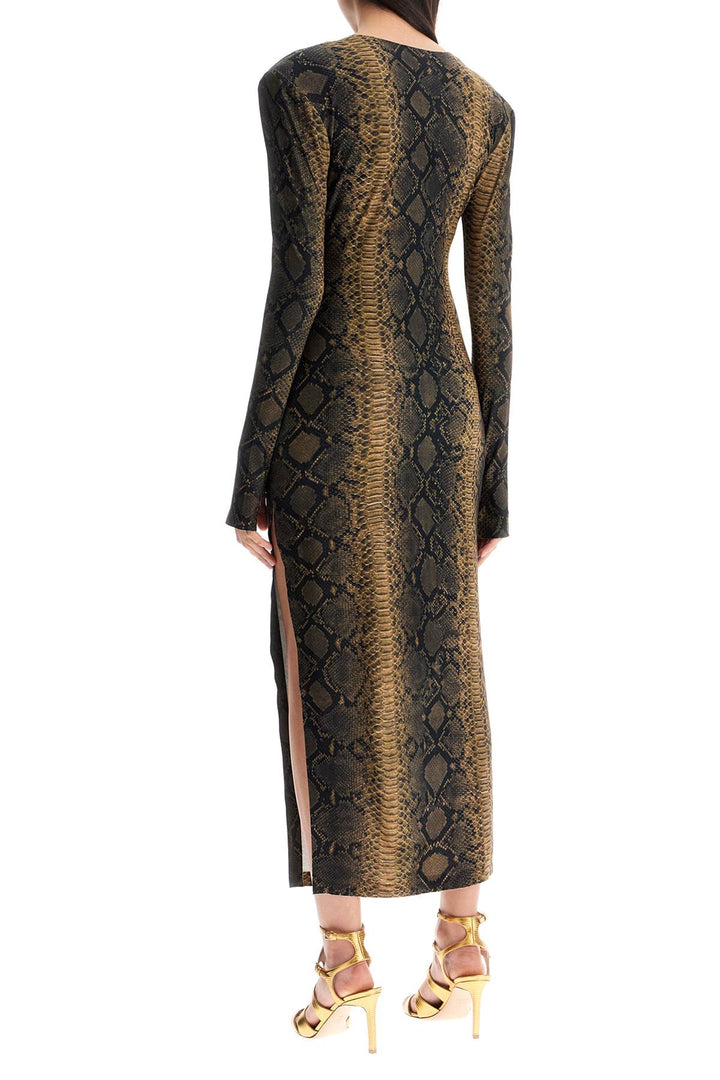 brown slim fit long python effect dress-2