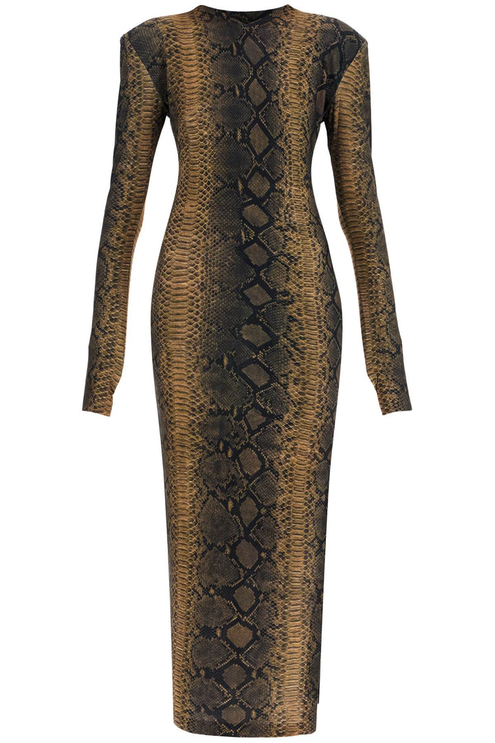 brown slim fit long python effect dress-0